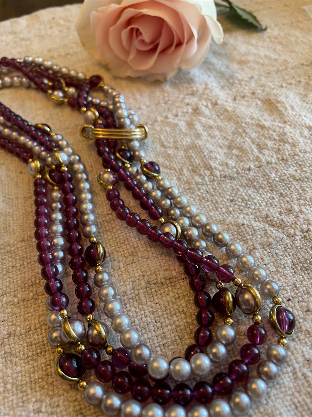 Avon vintage Heather & Mist Multi-Strand Pearl & Garnet foe